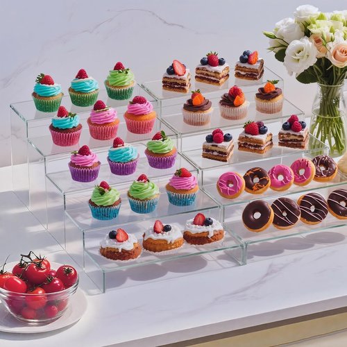 OVNTHYK Acrylic Risers 10 Pcs (2 Sets) – Large Display Risers, Clear Perfume Organizer Stands for Figures, Jewelry, Decorations, Cupcakes & Dessert Table Display