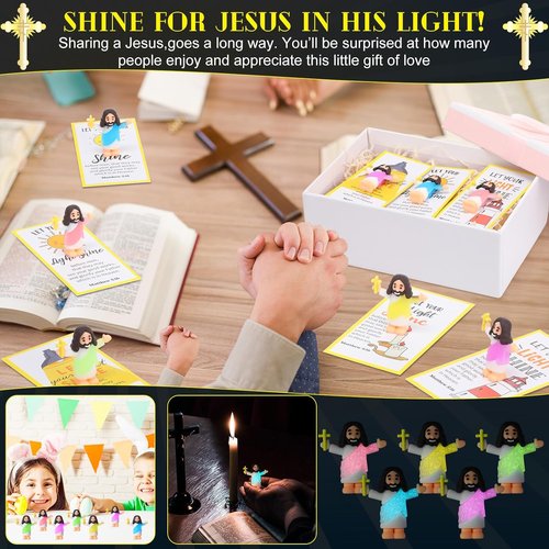 CroBlissful Mini Jesus Figurines - 30 Sets Glow in The Dark with "Let Your Light Shine" Cards | Perfect for Sunday School Party Favors