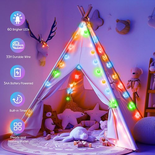 Minetom Crystal Globe String Lights - 33 ft 60 LED Waterproof Fairy Lights with Remote & 8 Modes | Multicolor Decor for Bedroom, Tent, Patio & Parties