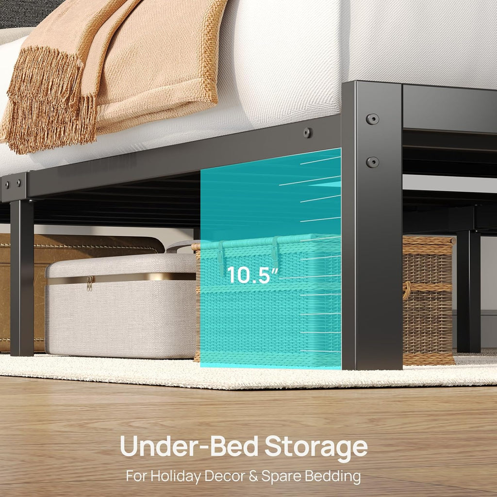 Rolanstar Full Size Bed Frame - Upholstered Storage Headboard with Charging Station & LED Lights | Grey