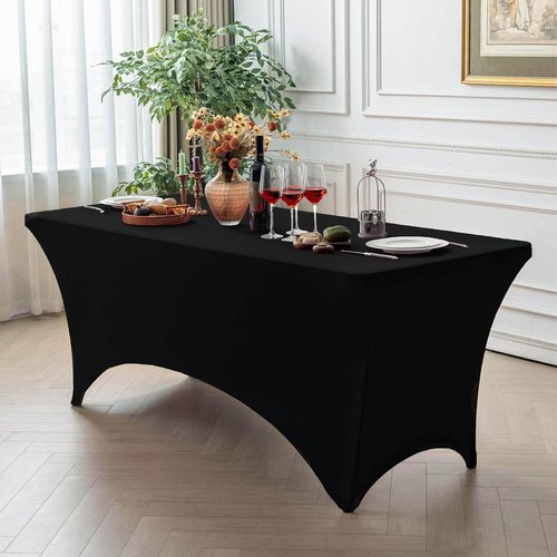 FOLINS&HOME Black 4ft Fitted Rectangle Tablecloth - Water-Resistant Spandex Cover for Events