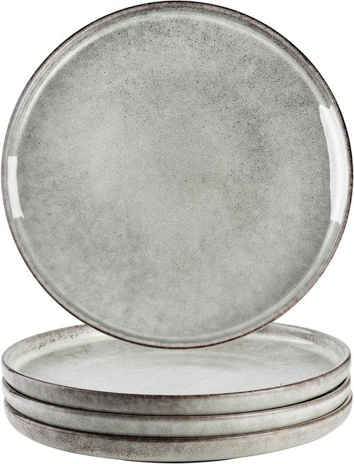 Henten Home 10-Inch Ceramic Dinner Plates - Set of 4 Fluted Porcelain Steak Plates | Scratch Resistant (Grey)