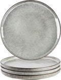 Henten Home 10-Inch Ceramic Dinner Plates - Set of 4 Fluted Porcelain Steak Plates | Scratch Resistant (Grey)