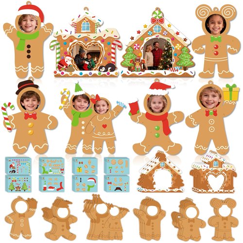 28 Pack Christmas Picture Frame Craft Kit for Kids, Xmas DIY Gingerbread Man House Picture Frames Paper Crafts Christmas Hanging Ornaments for Xmas Tree Holiday Winter Decor Class Art Game Activities