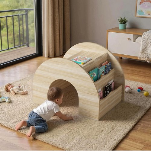 ZUNLANTK 3-in-1 Kids Desk and Chair Set, Toddler Desk with Bookshelf for Ages 2-7 | Arched Baby Bookshelf with Table for Reading Drawing Playing (Oak)