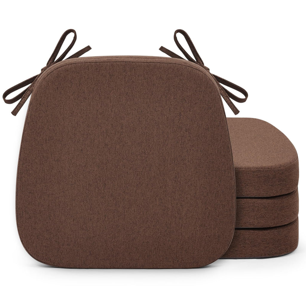 Shinnwa Dining Chair Cushions Set of 4, Non-Slip Kitchen Chair Cushions with Detachable Straps and Machine Washable Cover, 4 Pack, 17x16x2in, Brown