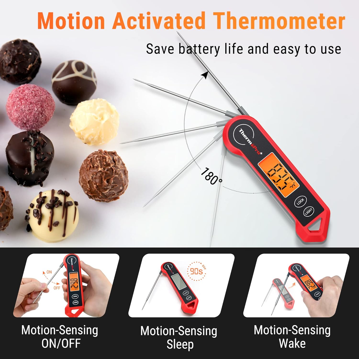 TempPro Waterproof Digital Meat Thermometer - Ambidextrous Backlit & Motion Sensing for BBQ & Grilling