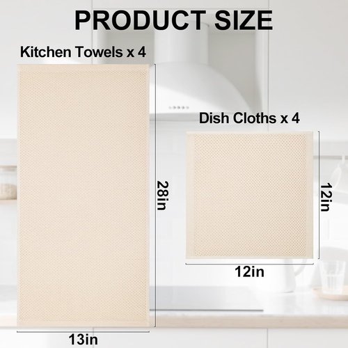 Homaxy Kitchen Towels Set - Ultra Soft 100% Cotton Dishcloths | 8-Piece Assortment in Mixed Colors, 12x12 & 13x28 Inches