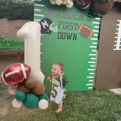 First Year Down DIY Kit - American Football Balloon Tower Decorations, Sports Theme 1st Birthday Centerpiece with Touchdown Number Balloons