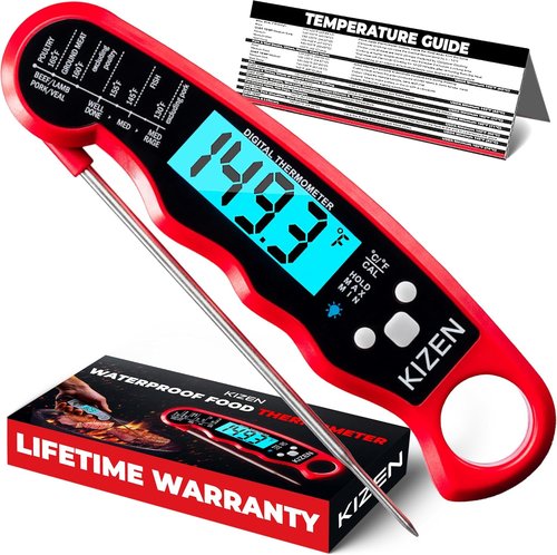KIZEN Instant Read Meat Thermometer - Digital Cooking Thermometer with Large Backlit Display | IP67 Waterproof