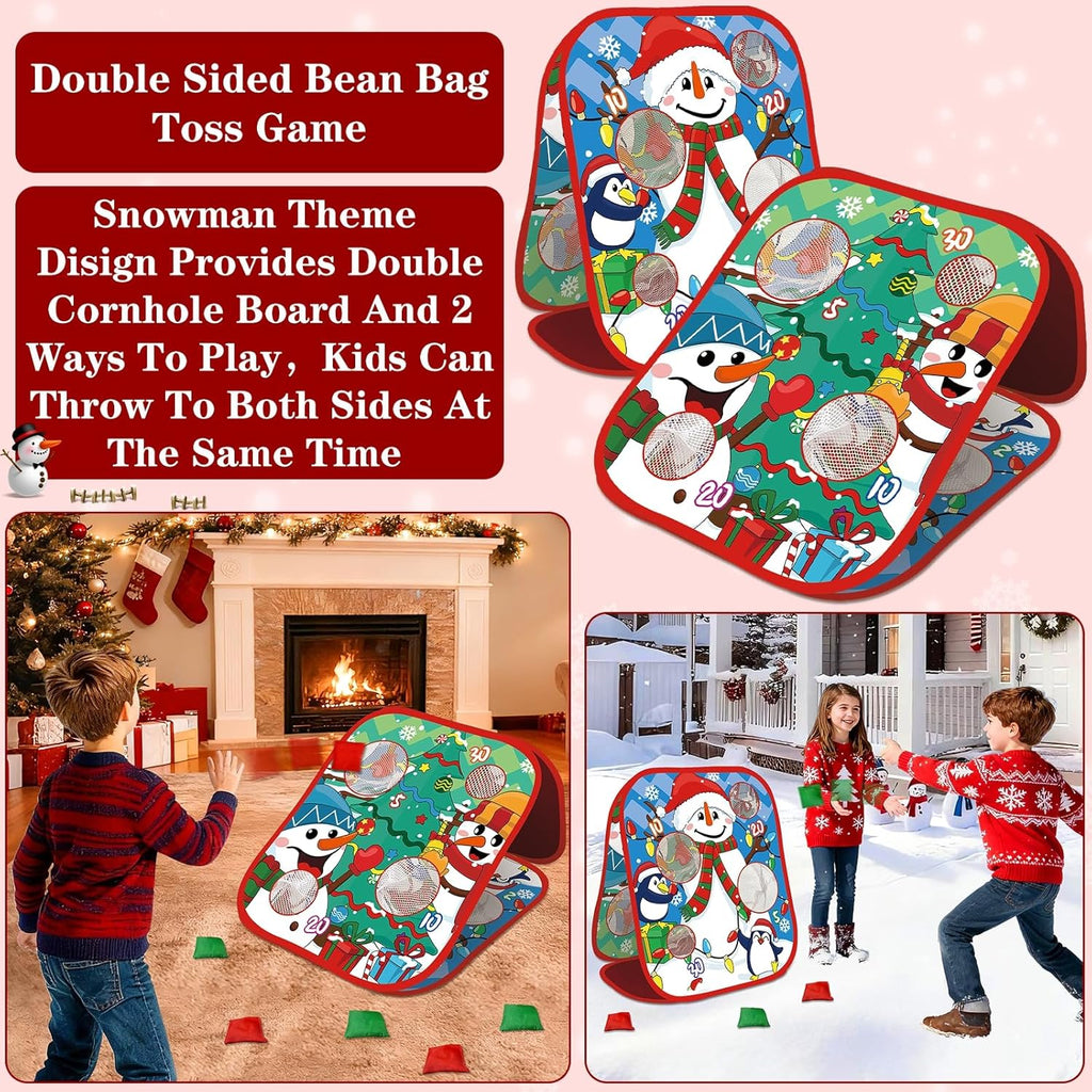 Skiennix Christmas Party Games - Double-Sided Bean Bag Toss Game | Foldable Cornhole Board for Family Fun