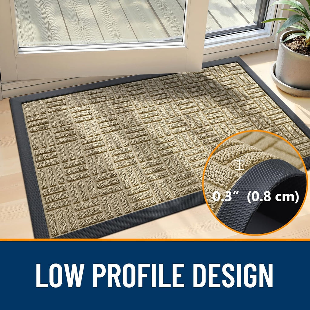 OLANLY Heavy-Duty Front Door Mat - Absorbent Natural Rubber, Non-Slip, 29.5x17 Inches | Stain & Fade Resistant, Beige