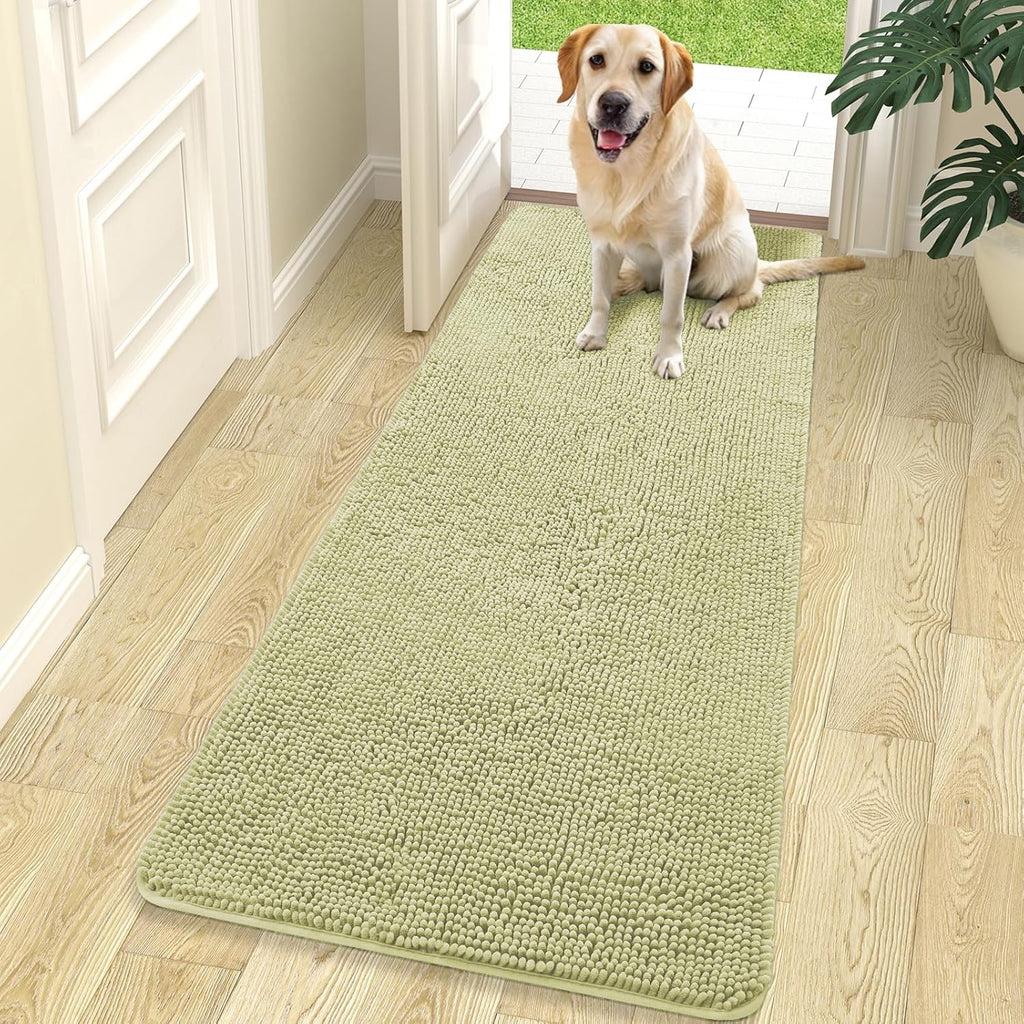 OLANLY Dog Door Mat - Absorbent Non-Slip Chenille Mat for Muddy Paws | 70x24 Inches, Quick Dry Vanilla