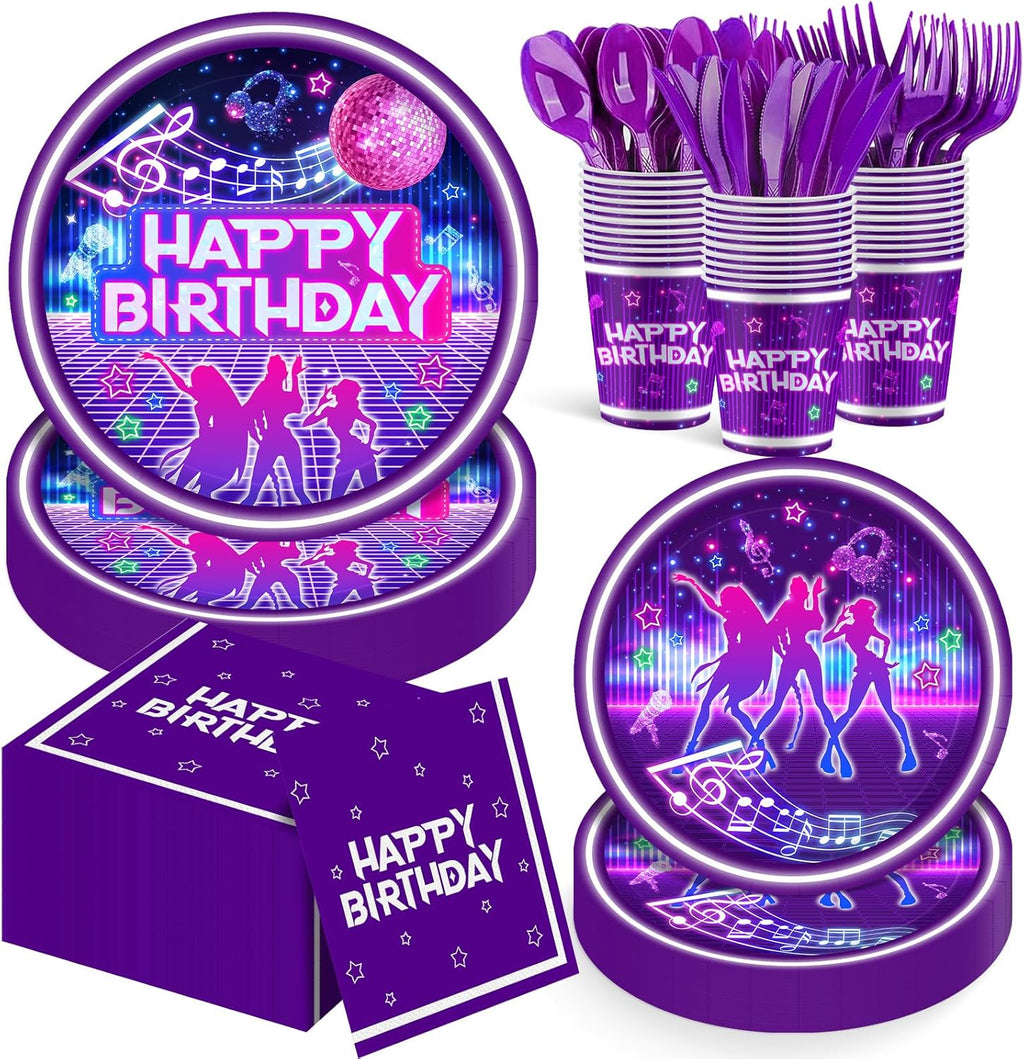 Skiennix 168-Piece K-Pop Birthday Party Set - Plates, Napkins, Cups & Cutlery for 24 Guests