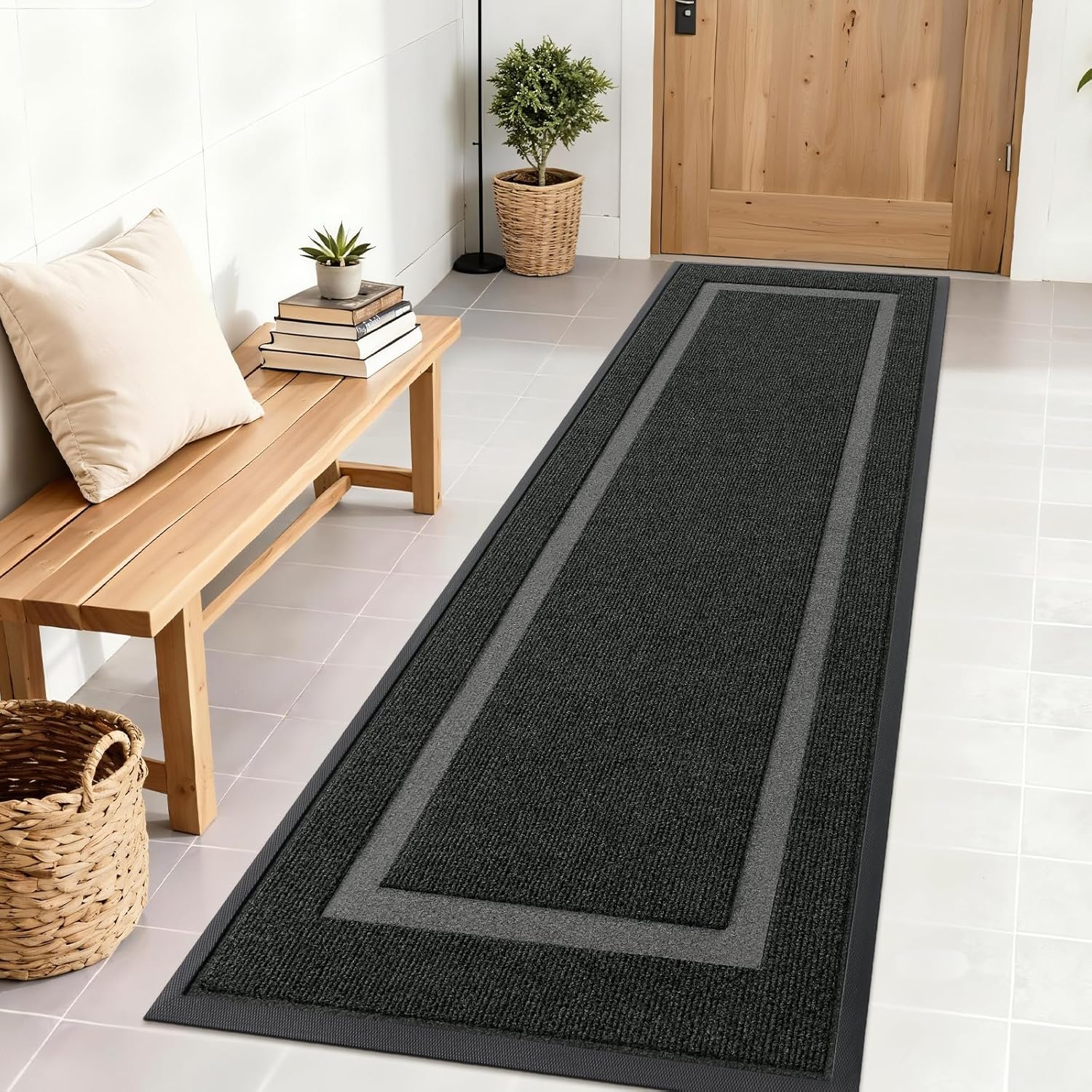 OLANLY Waterproof Front Door Mat - All-Season, Fade Resistant, Easy Clean | 71x23 Inches, Black