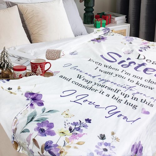 Yufobel Sister Gift Blanket, Sisters Birthday Gifts from Sis, Best Sister Ever Gifts for Women, Christmas Valentines Mothers Day Birthday Graduation Present for Sis, Throw Blanket 60" X 50"