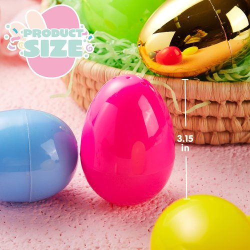 JOYIN 3.15" 94 PCS Plastic Easter Eggs 6 Golden Eggs, Large Empty Eggshells Fillable for Easter Hunt, Parties, Basket Stuffers Filler, Classroom Prize Supplies
