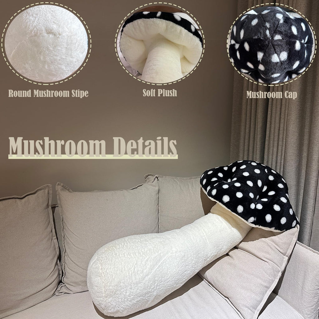 Hofun4U Giant Mushroom Plush Pillow - 51 inch Mushroom Shaped Stuffed Long Body Pillow - Polka Dot Mushroom Plush - Christmas Birthday Gifts Choice Home Decoration (Black)