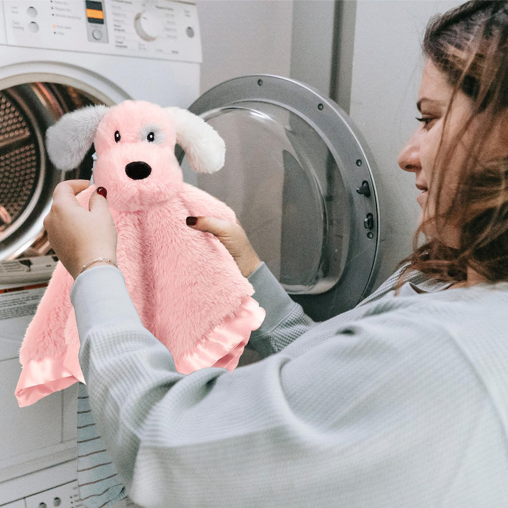 Skiennix Puppy Baby Security Blanket - Soft Plush Lovey Toy with Satin Backing | Pink 16 Inch
