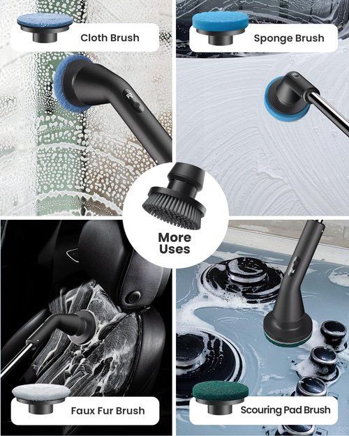 Topmako Electric Spin Scrubber, Upgraded IPX7 Cordless Cleaning Brush for Bathroom Shower, Household Cleaning Scrubber with 7 Brush Heads, Adjustable Long Handle and 2 Rotating Speeds for Tub Floor