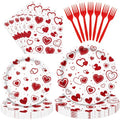 96 Pieces Valentine’s Day Tableware Set – Red Heart Disposable Plates, Napkins, and Forks for Romantic Dinners, Weddings, Anniversaries, and Love-Themed Parties – Serves 24