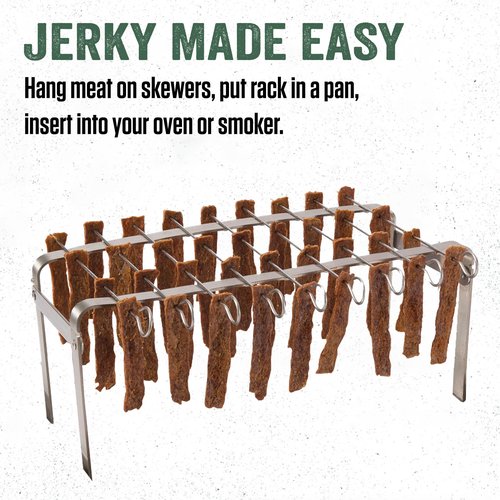 LEM Products Jerky Hanger with 9 Skewers, Backwoods Original Jerky Seasoning, Folding Rack for Oven or Smoker, Stainless Steel