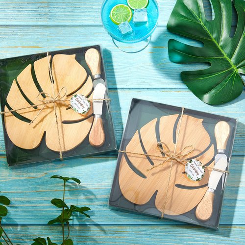 Ziliny 24 Set Hawaiian Luau Charcuterie Board for Party Decoration,Tropical Small Cutting Cheese Board with Knives and Forks for Baby Shower Summer Beach Birthday Party (Palm Leaf)