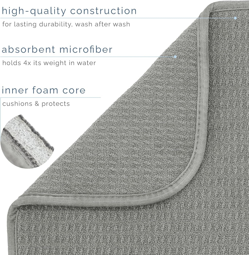 S&T INC. Dish Drying Mat - Absorbent Microfiber Kitchen Counter Pad | 16” x 18”, Large, Grey