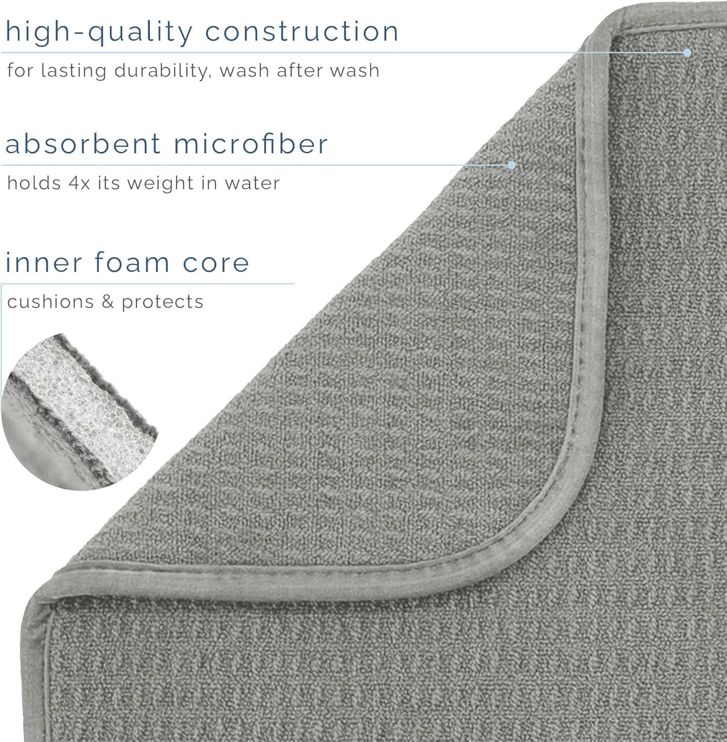 S&T INC. Dish Drying Mat - Absorbent Microfiber Kitchen Counter Pad | 16” x 18”, Large, Grey