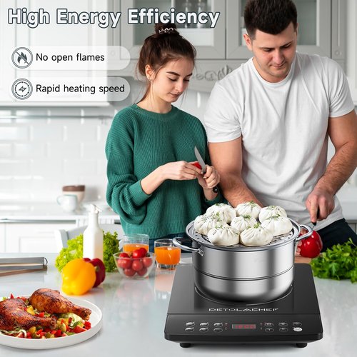 DETOLACHEF Portable Induction Cooktop, Hot Plate Electric Induction Cooker with Sensor Touch, 1800 Watts, 10 Temp from 140°F to 460°F, Countertop Burner with Timer Child Lock