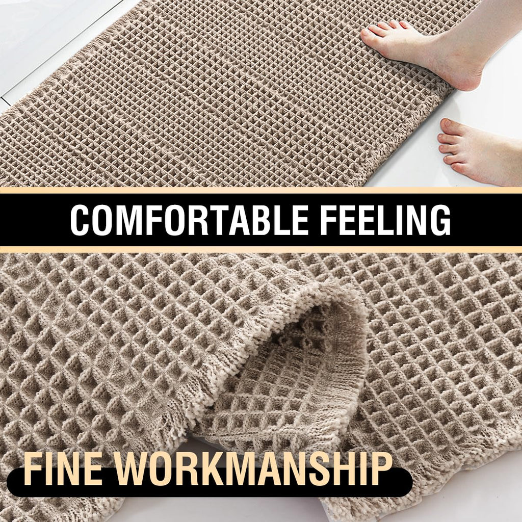 H.VERSAILTEX Upgraded Waffle Runner Rug Super Absorbent Non Slip Bath Rugs for Beside Tub, 24" x 72", Irish Cream