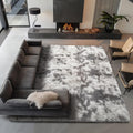 Ophanie Tie-Dyed Grey & White Area Rug - Large 8x10 Soft Shag Carpet for Living Room & Nursery Decor