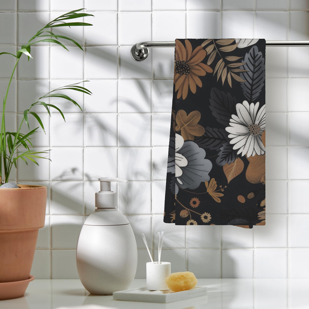 WAITPI Black Boho Kitchen Towels, Floral Dish Hand Towels for Kitchen Bathroom College Students Dorm, Boho Decor Gifts Decorative Bathroom Towel for Women Girls 16x24 Inch