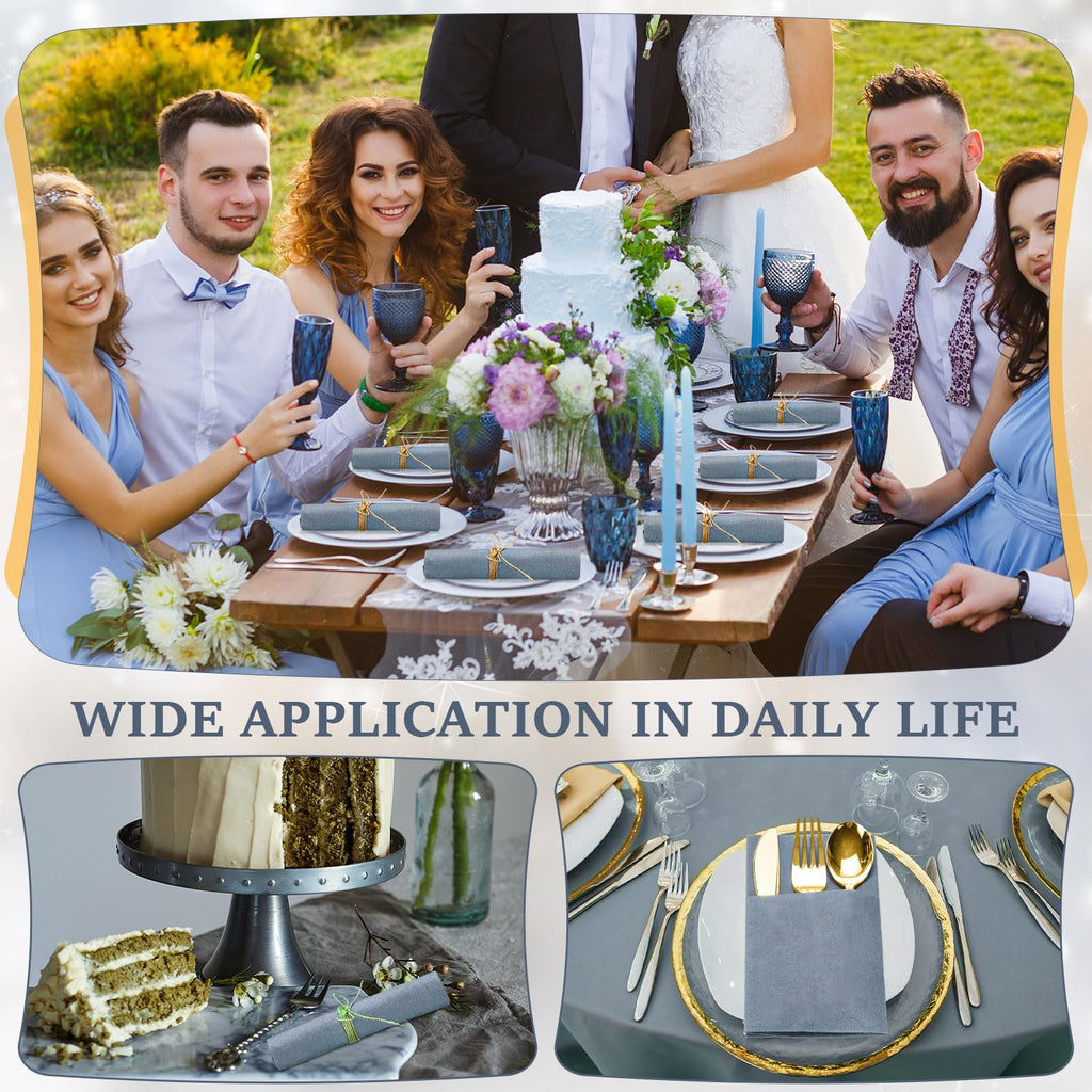Tioncy 25 Pack Gold Plastic Silverware Set with Napkins, Linen Touch Napkins and Plastic Cutlery Set Gold Disposable Dinnerware with Forks Spoons Knives(Champagne)