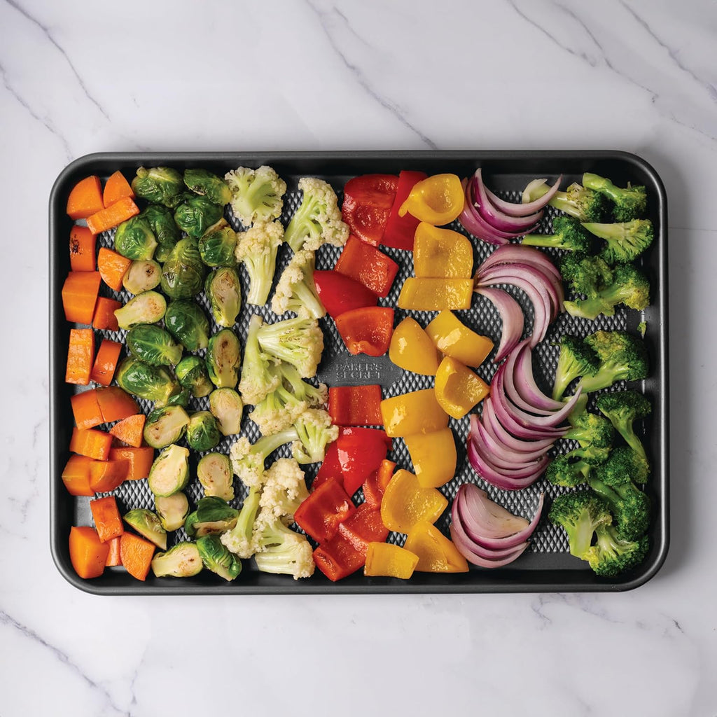 Baker's Secret Baking Sheet Pan Set - 3 Premium Cookie Sheets with Diamond Texture | Extra Thick, PFOA-Free