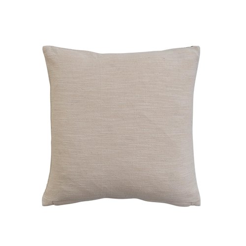 18 Inches Square Cotton Jacquard Pillow with Jute Embroidery, Multicolored