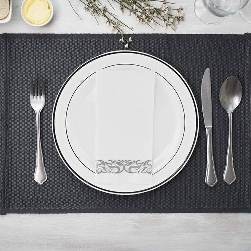 FOCUSLINE 100 Linen Feel Bathroom Napkins, Soft and Absorbent Disposable Guest Towels, Cloth-Like Paper Hand Towels Decorative Napkins for Dinners, Parties, Weddings or Events, Silver, 12" x 17"