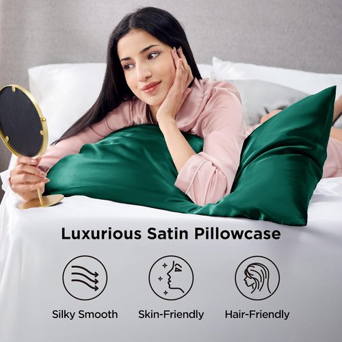 Bedsure Satin Pillowcases - Luxurious Silk-Like Queen Size Set of 2 | Dark Green, 20x30 Inches