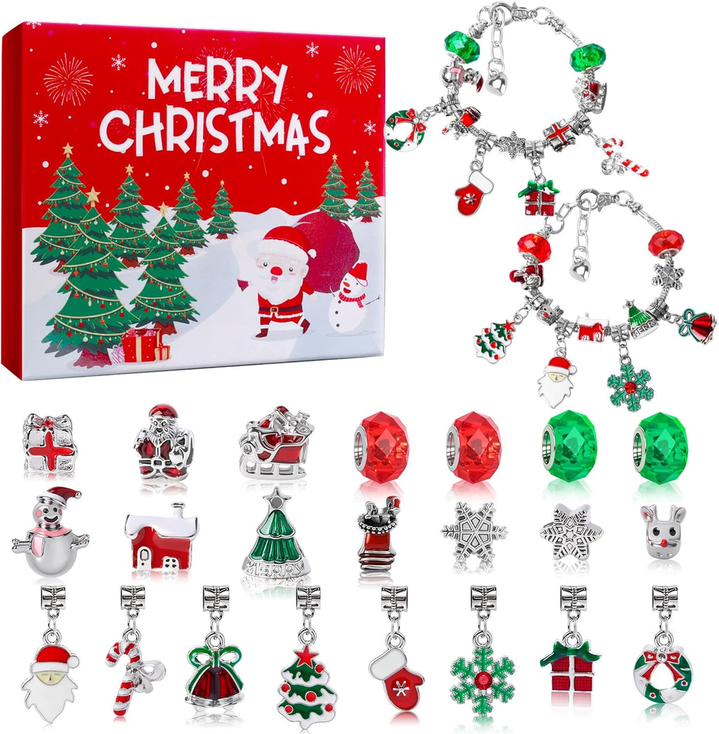 Skiennix Christmas Advent Calendar Bracelet Kit - 24-Day Countdown with 22 Charms & 2 Adjustable Bracelets for Girls & Teens