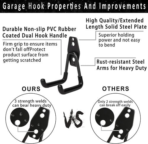 KOFANI Steel Garage Storage Hooks - 16 Pack Heavy-Duty Wall Mount Hooks with Anti-Slip Coating for Bikes, Ladders & Tools