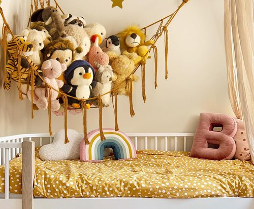 Mirolam Stuffed Animal Hammock - Large Toy Storage Organizer for Plushies | Caramel Color for Boho Nursery Decor