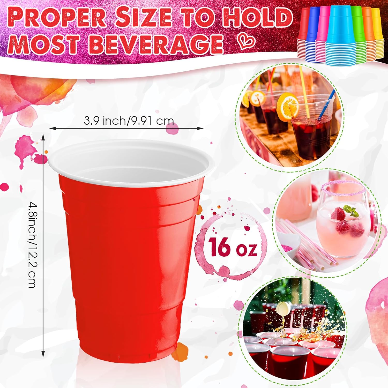 Xinnun 210 Pack Colored Plastic Cups - 16 oz Rainbow Disposable Party Cups | Assorted Colors for Events