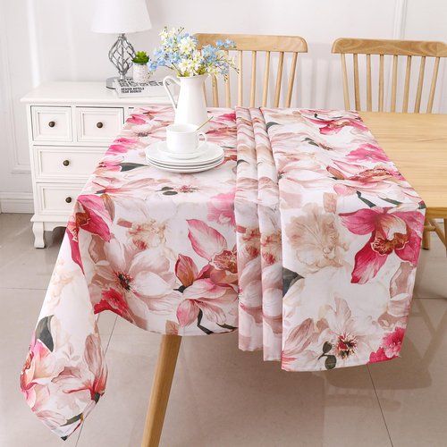 Majestic Giftware Polyester Tablecloths for Rectangle Tables | (60/90) - TC1500 Red Floral Print Hem Stitch Dining Table Cover | Decorative Washable Tablecloth for Home, Kitchen & Dining
