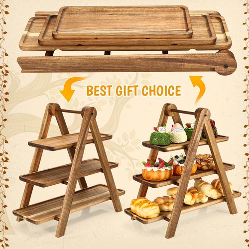 Havawish 5 Pcs Wooden Dessert Table Display Set, Farmhouse 2 Tier Cupcake Stand 3 Tier Wood Cake Tower Round Serving Tray Food Platter for Tea Party Wedding Farmhouse Decoration