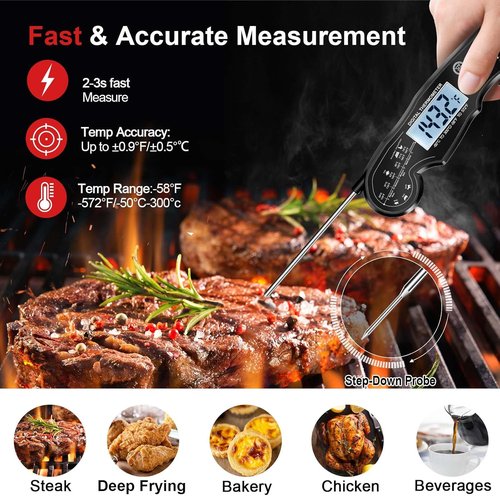 Meat Thermometer Digital - Instant Read Cooking Thermometer with Backlight LCD & Calibration