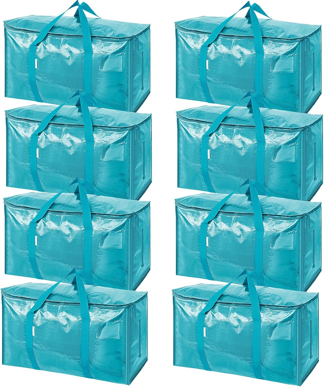 TICONN Extra Large Moving Bags - Heavy Duty with Zippers & Handles | Durable Storage Solution (8 Pack, Aqua)