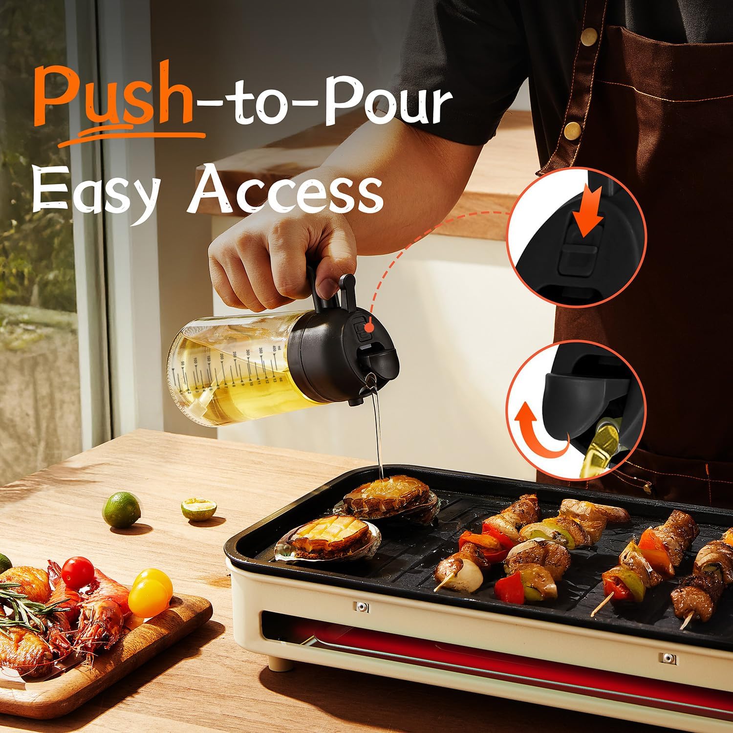 TrendPlain 16oz Glass Olive Oil Sprayer - 2-in-1 Dispenser for Cooking & BBQ - Black & White