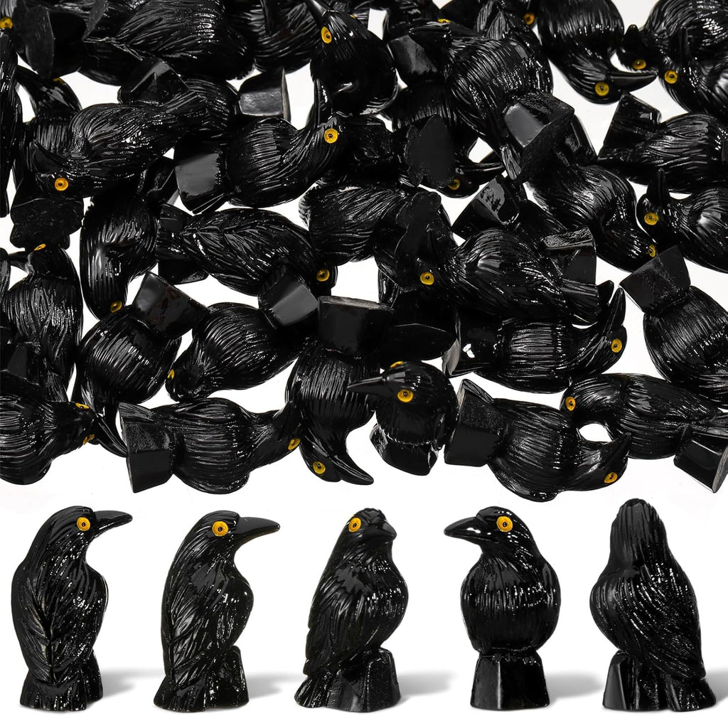 Skiennix Miniature Crows Decor - 50 Pcs Black Raven Resin Figurines for Spooky Holiday Scenes