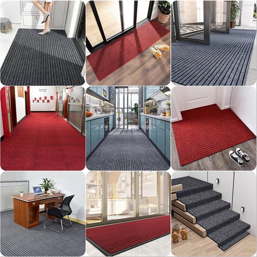 WLWLEO 3' X 20' Commercial Grade Door Mat Brush Step Entrance Floor Mat Indoor Outdoor Non Slip Mats for Hotel Office Restaurant Mall Hallway Staircase Welcome Mats,Gray/Grey,0.9×6M