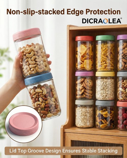 DicraoLea 18oz 8Pack Glass Overnight Oats Jars Containers with Airtight Leakproof Lids, Reusable Mason Jars for Meal Prep, Yogurt Parfaits, Smoothies, Salads & Healthy Breakfasts(18oz-8Pack)